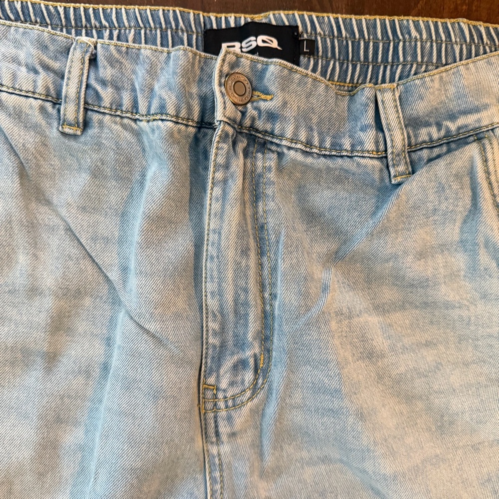 RSQ Light Baby Blue Distressed Elastic Jeans Beach Pants - Size L - Picture 3 of 7